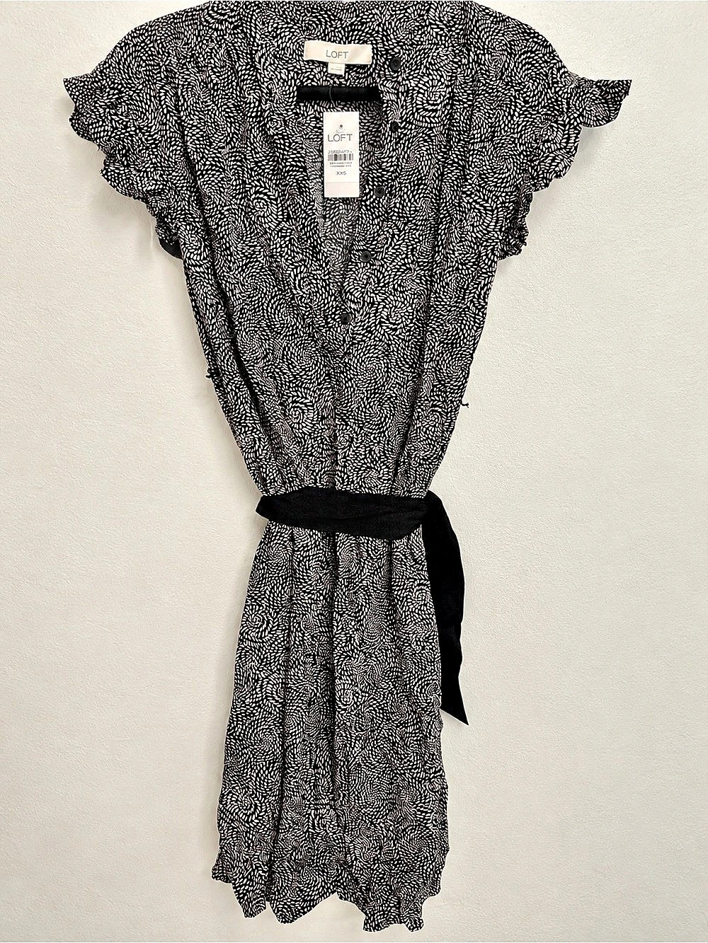LOFT Abstract Tie Waist Mini Dress Black & White XXS NWT